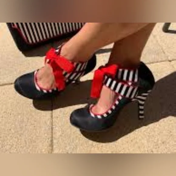 Retro Vegan Stripe Mary Jane Heels Women's - Picture 1 of 16